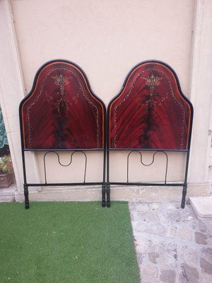 Headboards in Iron and Sheet Metal Painted in Rosewood Colour, 1920s-1930s, Set of 2-ZFY-1374169