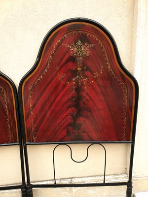 Headboards in Iron and Sheet Metal Painted in Rosewood Colour, 1920s-1930s, Set of 2-ZFY-1374169