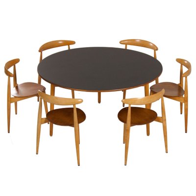 Heart Dining Set by Hans Wegner for Fritz Hansen, 1950s, Set of 7-ZT-1700651