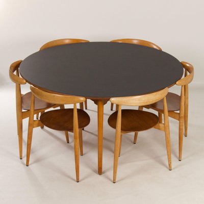 Heart Dining Set by Hans Wegner for Fritz Hansen, 1950s, Set of 7-ZT-1700651