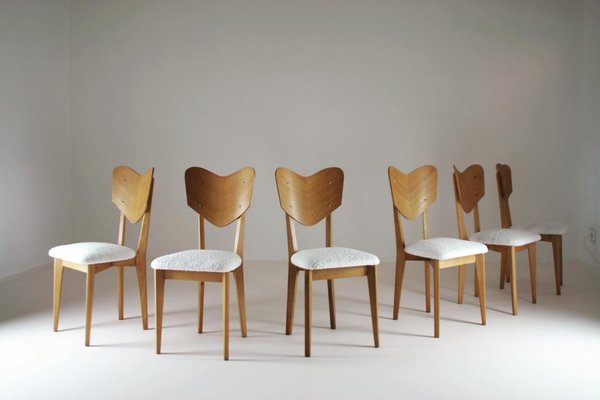 Heart Model Chairs attributed to René-Jean Caillette, France, 1950s, Set of 6-OTV-1397718