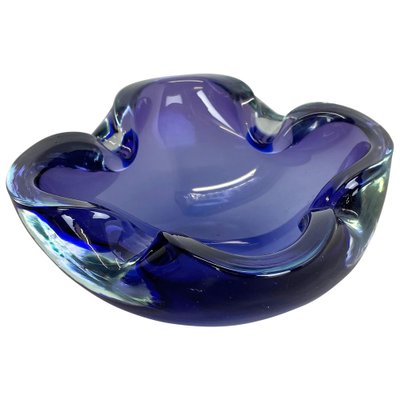 Heavy Blue Murano Glass Shell Bowl or Ashtray, Italy, 1970s-QZ-1053205