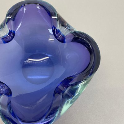 Heavy Blue Murano Glass Shell Bowl or Ashtray, Italy, 1970s-QZ-1053205