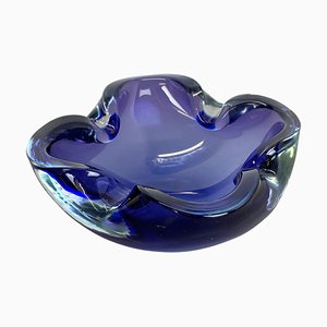 Heavy Blue Murano Glass Shell Bowl or Ashtray, Italy, 1970s-QZ-1053205