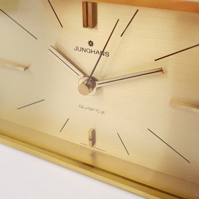 Heavy Brass Table Clock from Junghans, 1970s-FUP-1430925