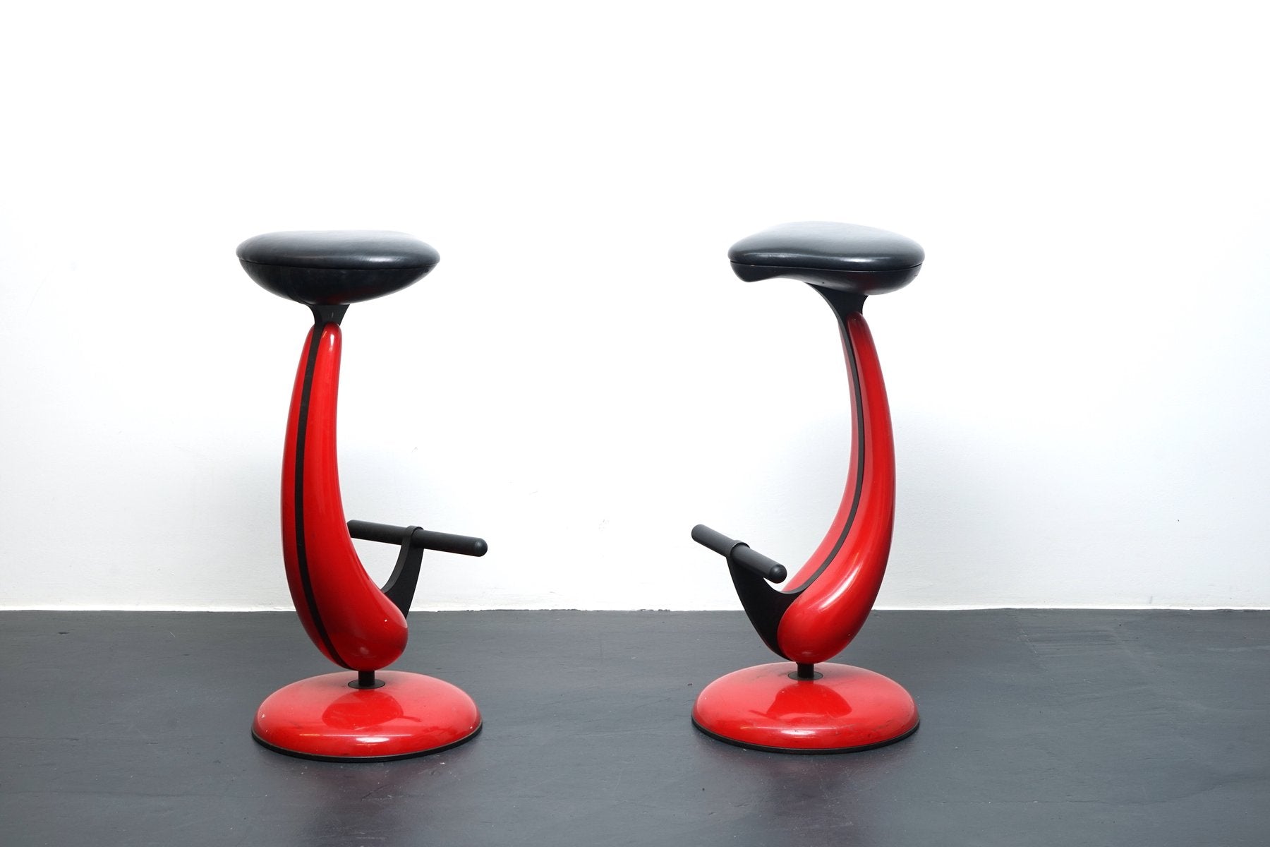 Heavy Industrial Metal Stools with Bicycle Saddle, 1980s, Set of 2