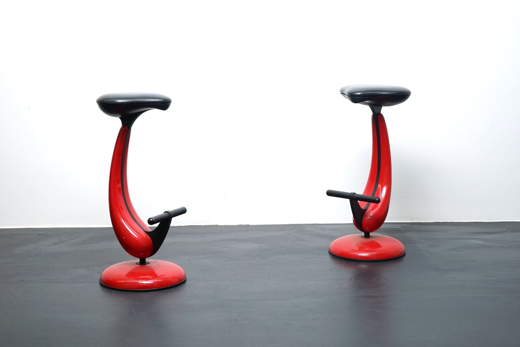 Heavy Industrial Metal Stools with Bicycle Saddle, 1980s, Set of 2