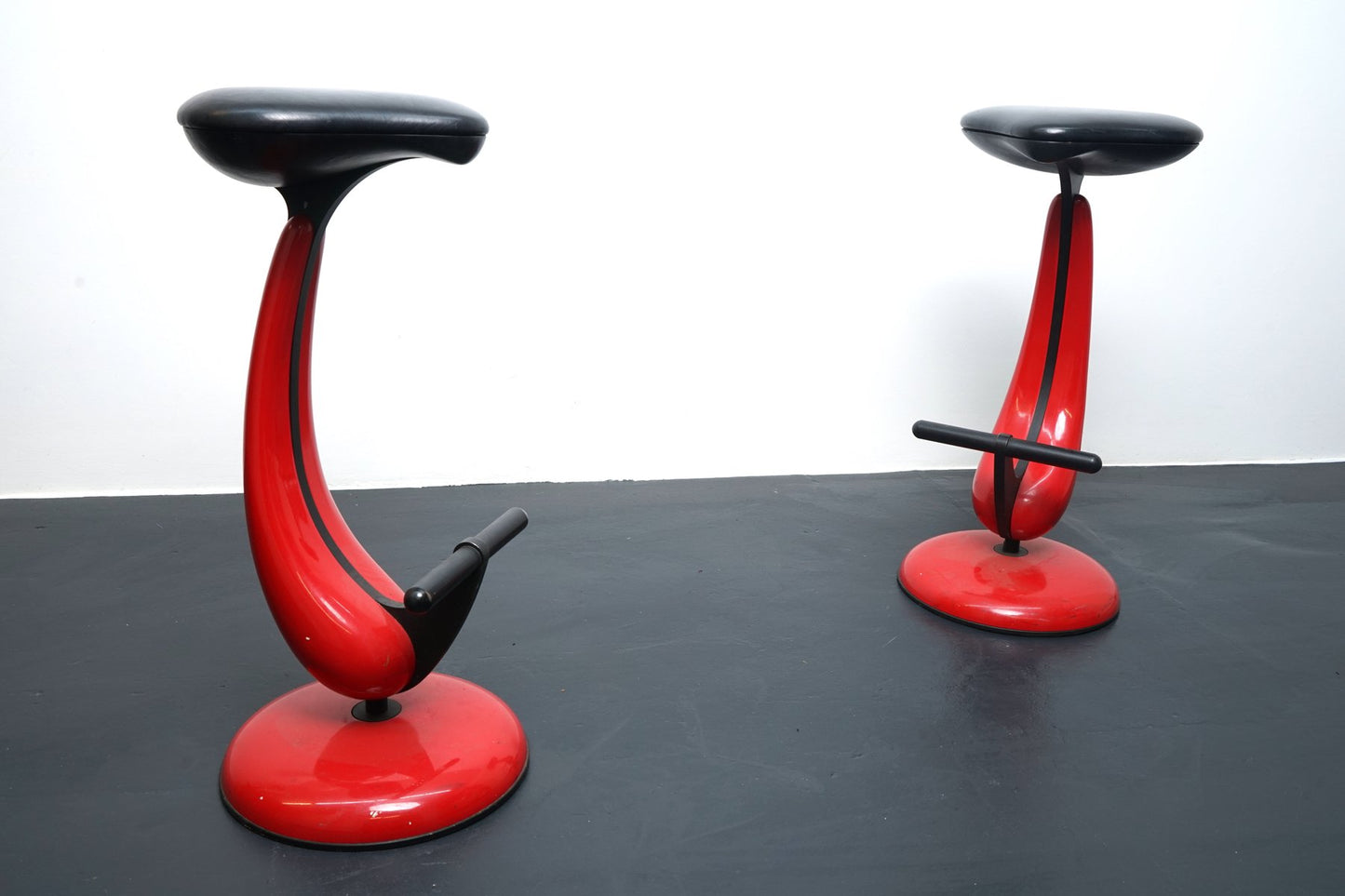 Heavy Industrial Metal Stools with Bicycle Saddle, 1980s, Set of 2