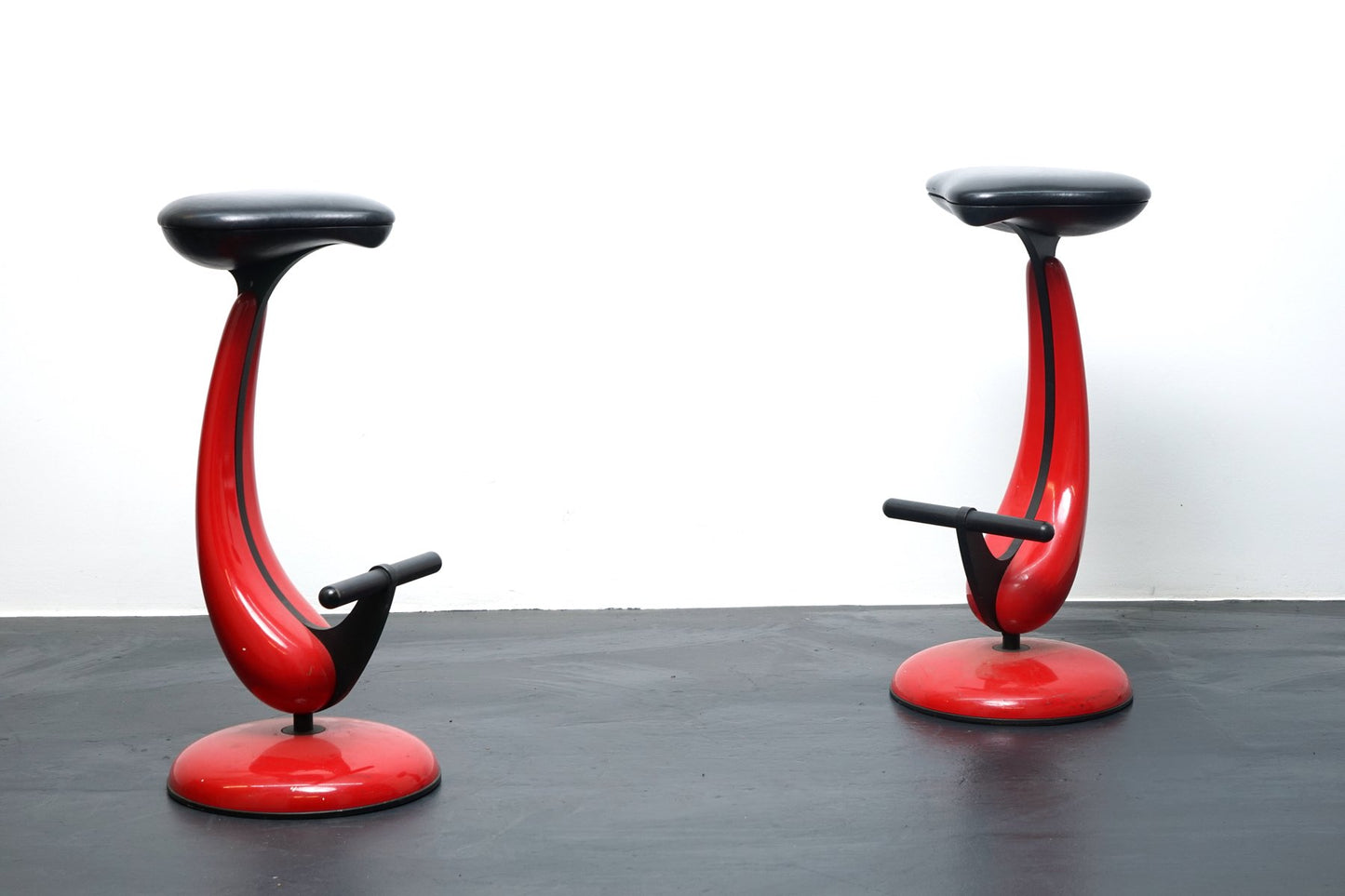 Heavy Industrial Metal Stools with Bicycle Saddle, 1980s, Set of 2