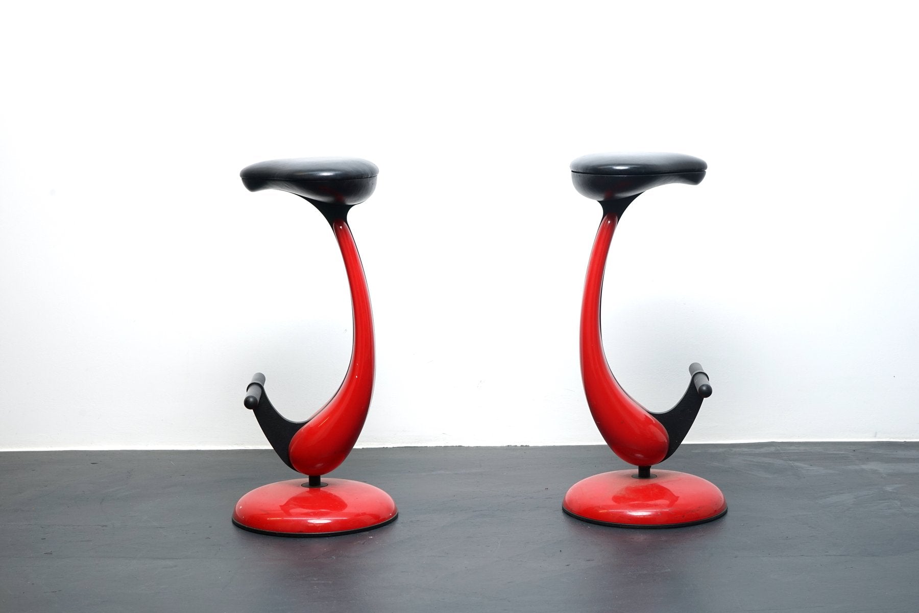 Heavy Industrial Metal Stools with Bicycle Saddle, 1980s, Set of 2