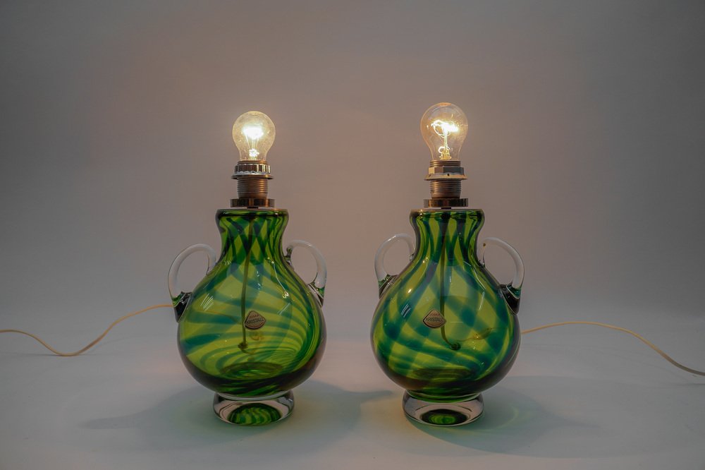 Heavy Mid-Century Modern Handblown Glass Table Lamps by Joska, Germany, 1970s, Set of 2