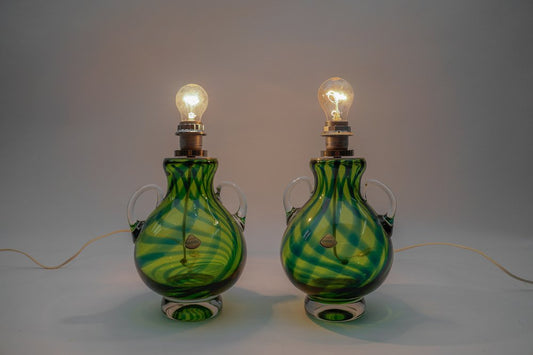 Heavy Mid-Century Modern Handblown Glass Table Lamps by Joska, Germany, 1970s, Set of 2