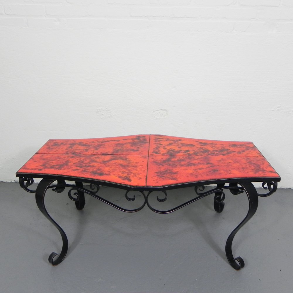 Heavy Vintage Coffee Table with 3 Tiles in Steel Frame, 1960s