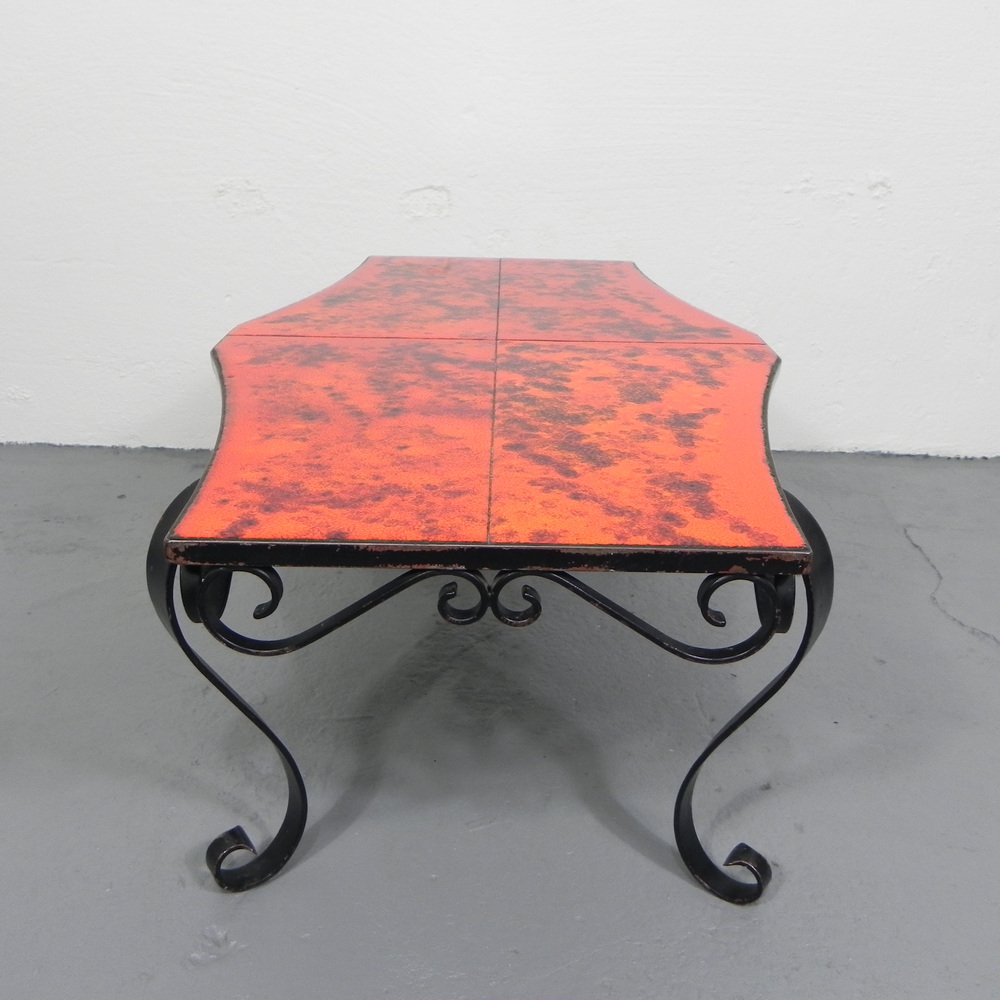 Heavy Vintage Coffee Table with 3 Tiles in Steel Frame, 1960s