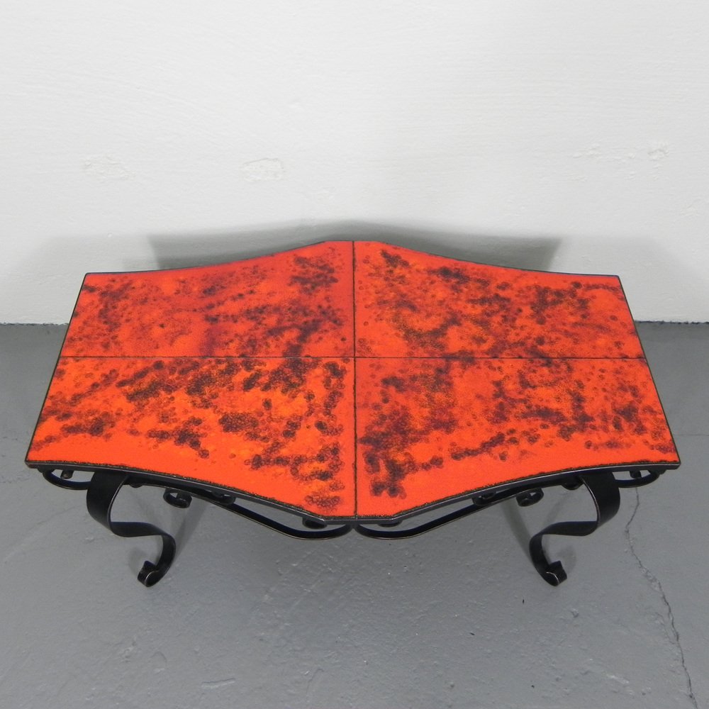 Heavy Vintage Coffee Table with 3 Tiles in Steel Frame, 1960s