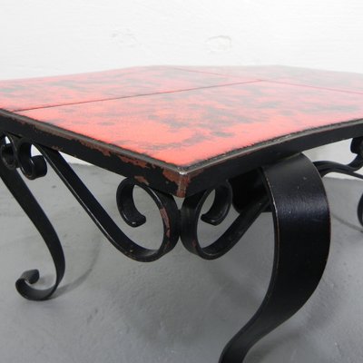 Heavy Vintage Coffee Table with 3 Tiles in Steel Frame, 1960s-TL-1748957