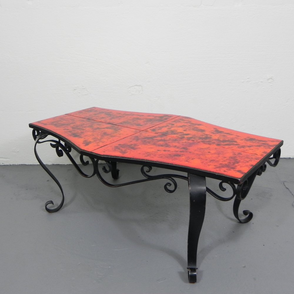 Heavy Vintage Coffee Table with 3 Tiles in Steel Frame, 1960s