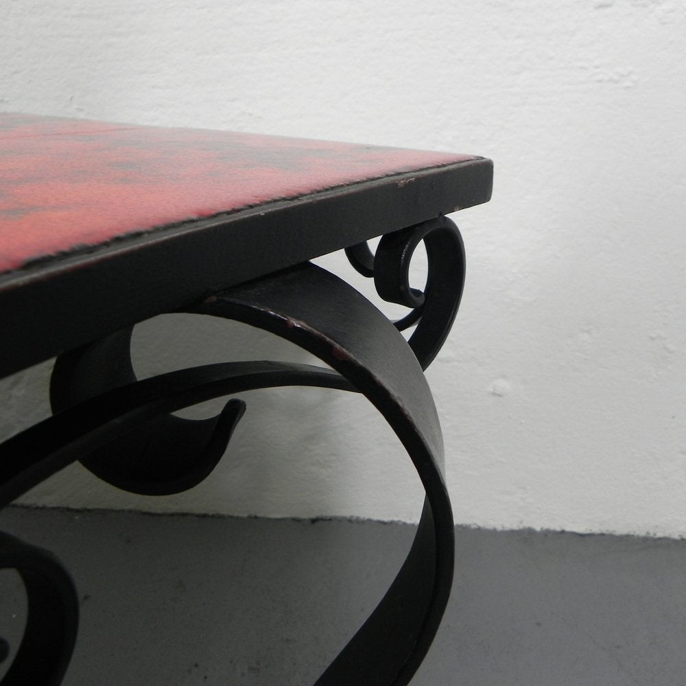 Heavy Vintage Coffee Table with 3 Tiles in Steel Frame, 1960s