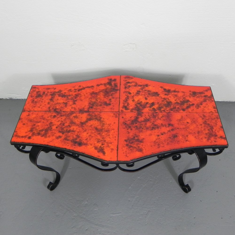 Heavy Vintage Coffee Table with 3 Tiles in Steel Frame, 1960s