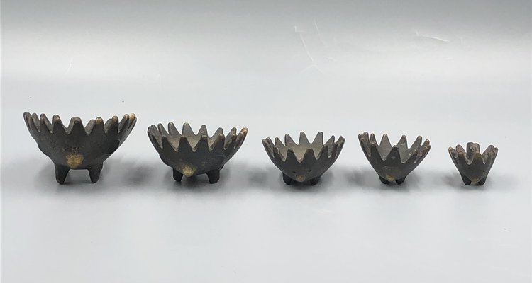 Hedgehog Stack Ashtray Set in Bronze by Walter Bosse, 1950s, Set of 5-XOP-2028081