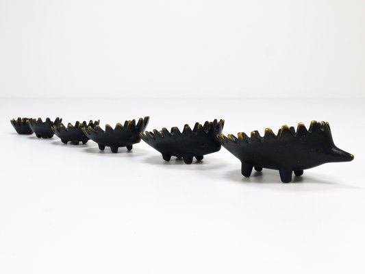 Hedgehog Stackable Brass Ashtrays by Walter Bosse for Herta Baller, Austria, 1950s, Set of 6-MWV-1754228