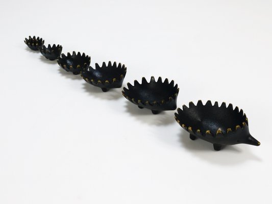 Hedgehog Stackable Brass Ashtrays by Walter Bosse for Herta Baller, Austria, 1950s, Set of 6-MWV-1754228