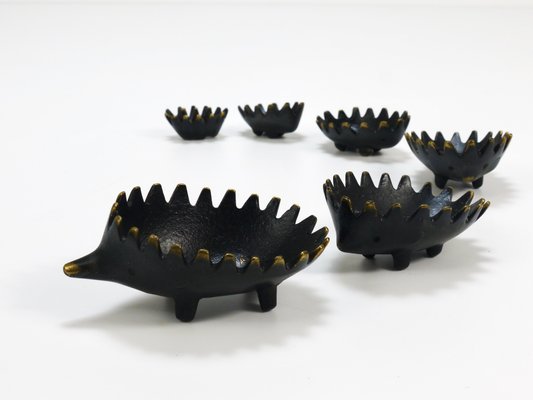 Hedgehog Stackable Brass Ashtrays by Walter Bosse for Herta Baller, Austria, 1950s, Set of 6-MWV-1754228