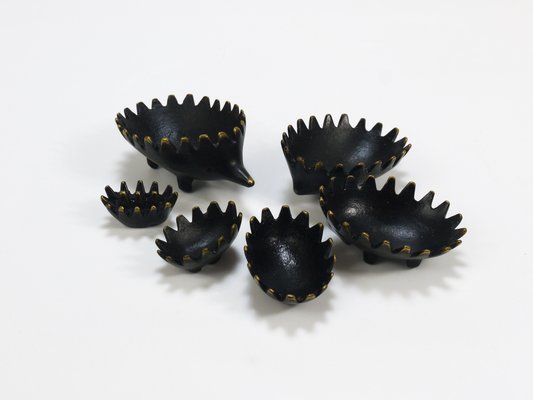 Hedgehog Stackable Brass Ashtrays by Walter Bosse for Herta Baller, Austria, 1950s, Set of 6-MWV-1754228