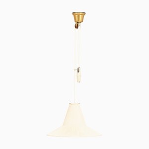 Height Adjustable Ceiling Lamp in Brass & Original Lamp Shade attributed to Hans Bergström, 1950s-SC-2039385