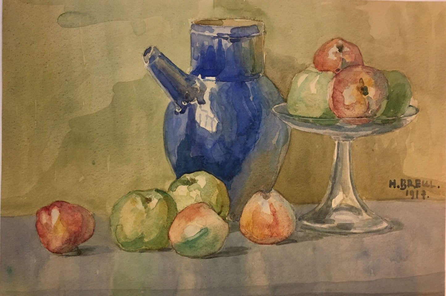 Heinrich Breul, Apples Still Life, 1917, Watercolor