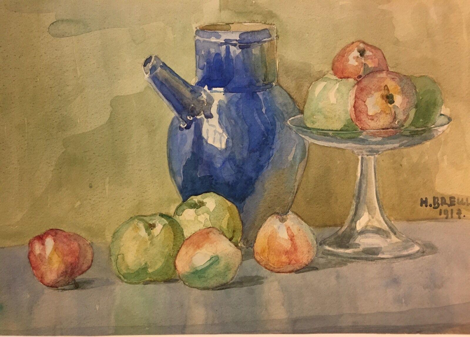 Heinrich Breul, Apples Still Life, 1917, Watercolor