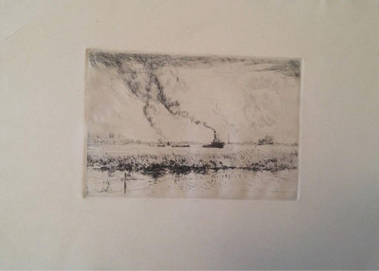 Heinrich Otto, Ships on the Rhein, Etching