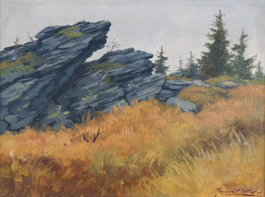 Heinz Roder, Low Mountain Landscape with Rocks, 1934, Oil Painting