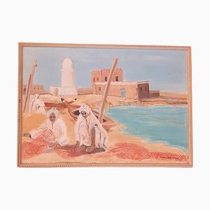 Helen Papadopoulos, Fishing in Dubai, 1977, Oil on Wood-TCS-1175411