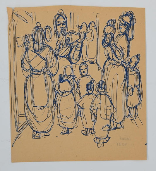 Helen Vogt, Moroccan Female Players, Original Ink, 1930