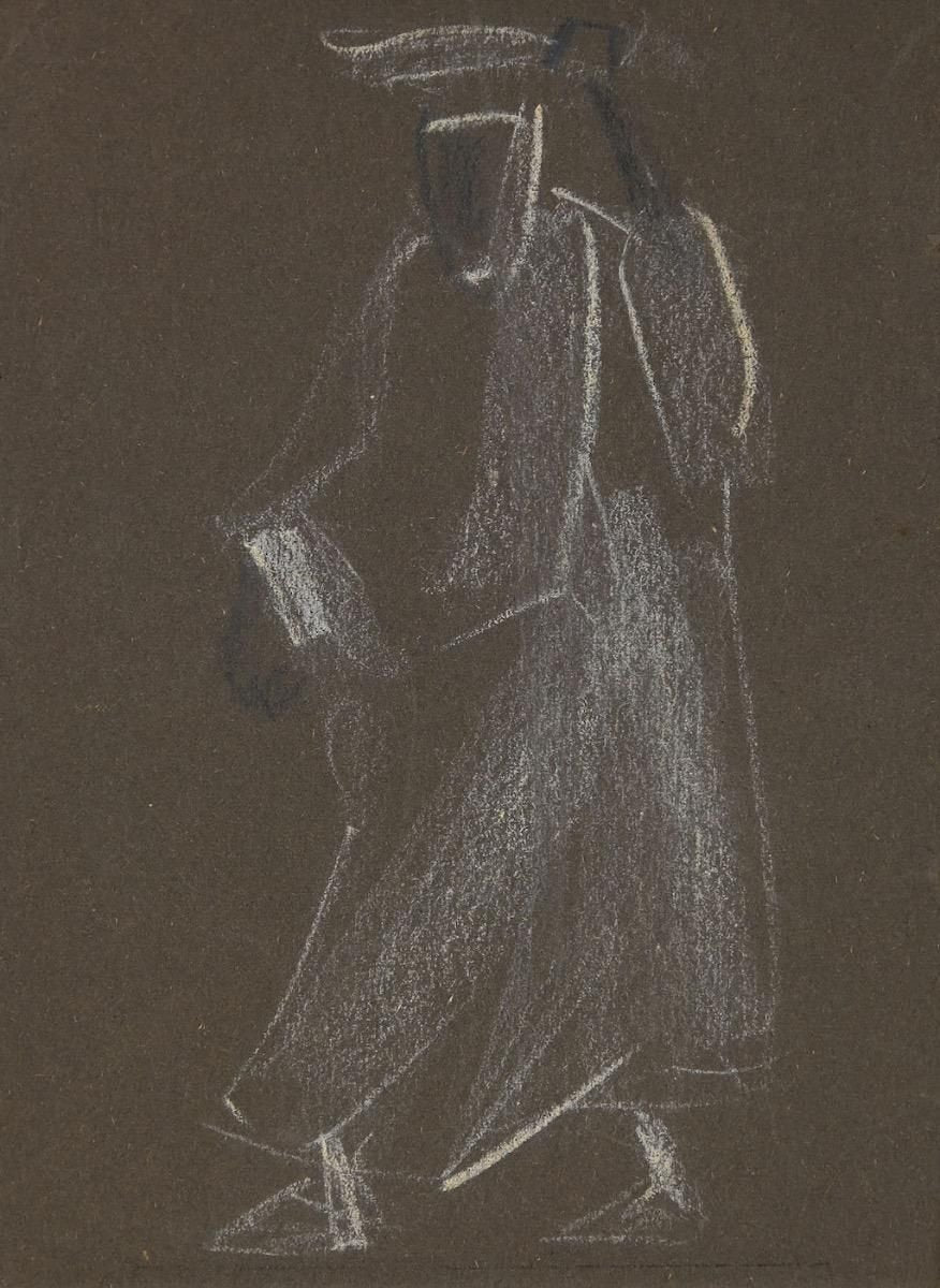 Helen Vogt, Shadowy Figure, Pastel, Mid-20th Century