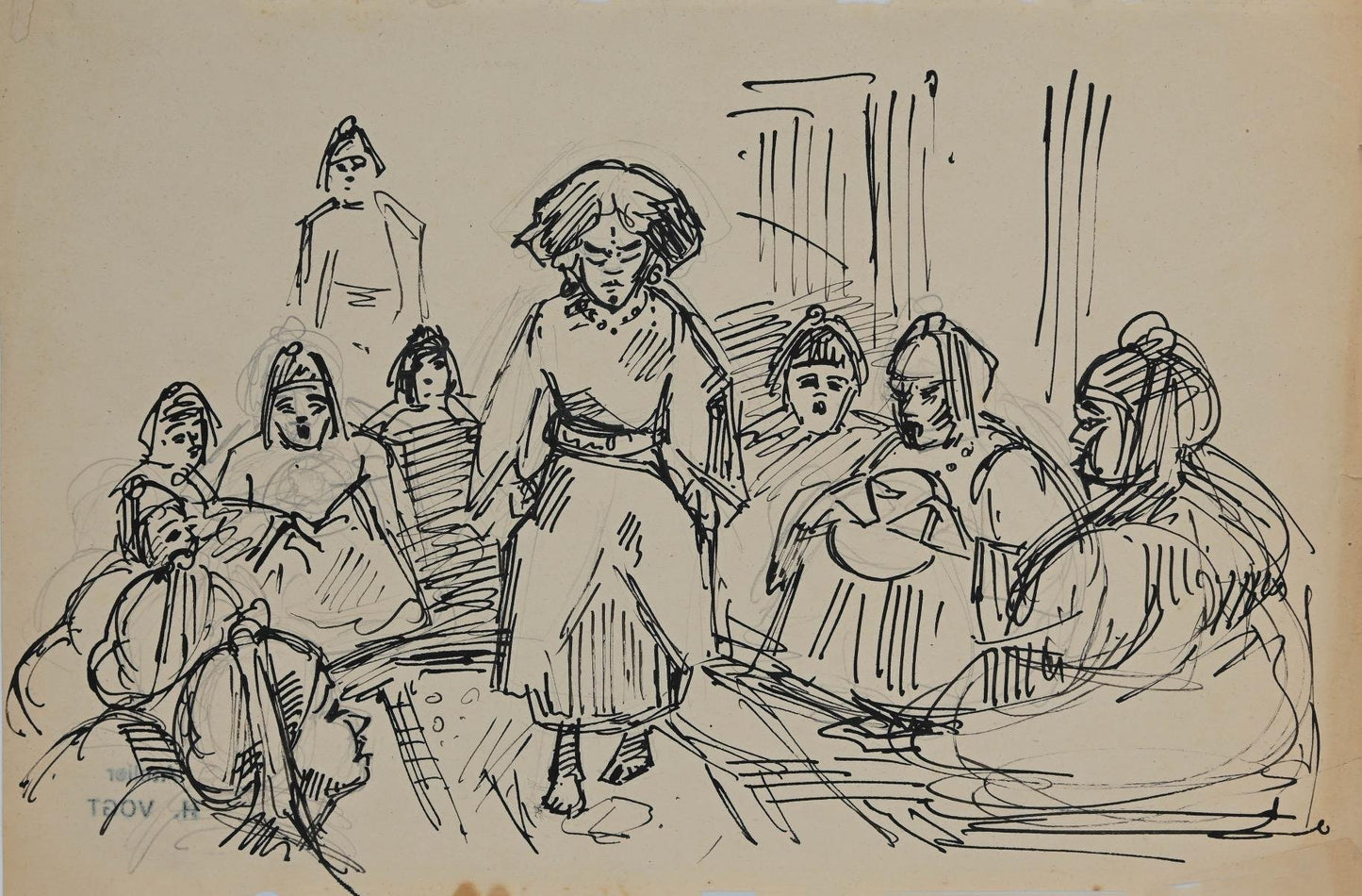 Helen Vogt, Women in Morocco, Original Pencil and Ink, 1935