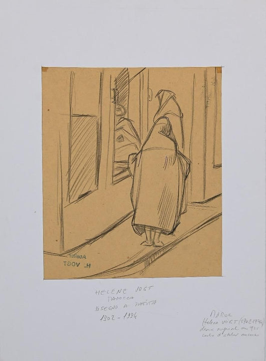 Helen Vogt, Women in Morocco, Original Pencil Drawing, 1930s