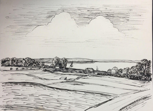 Hellmuth Mueller-Leutert, Village Landscape, Ink on paper