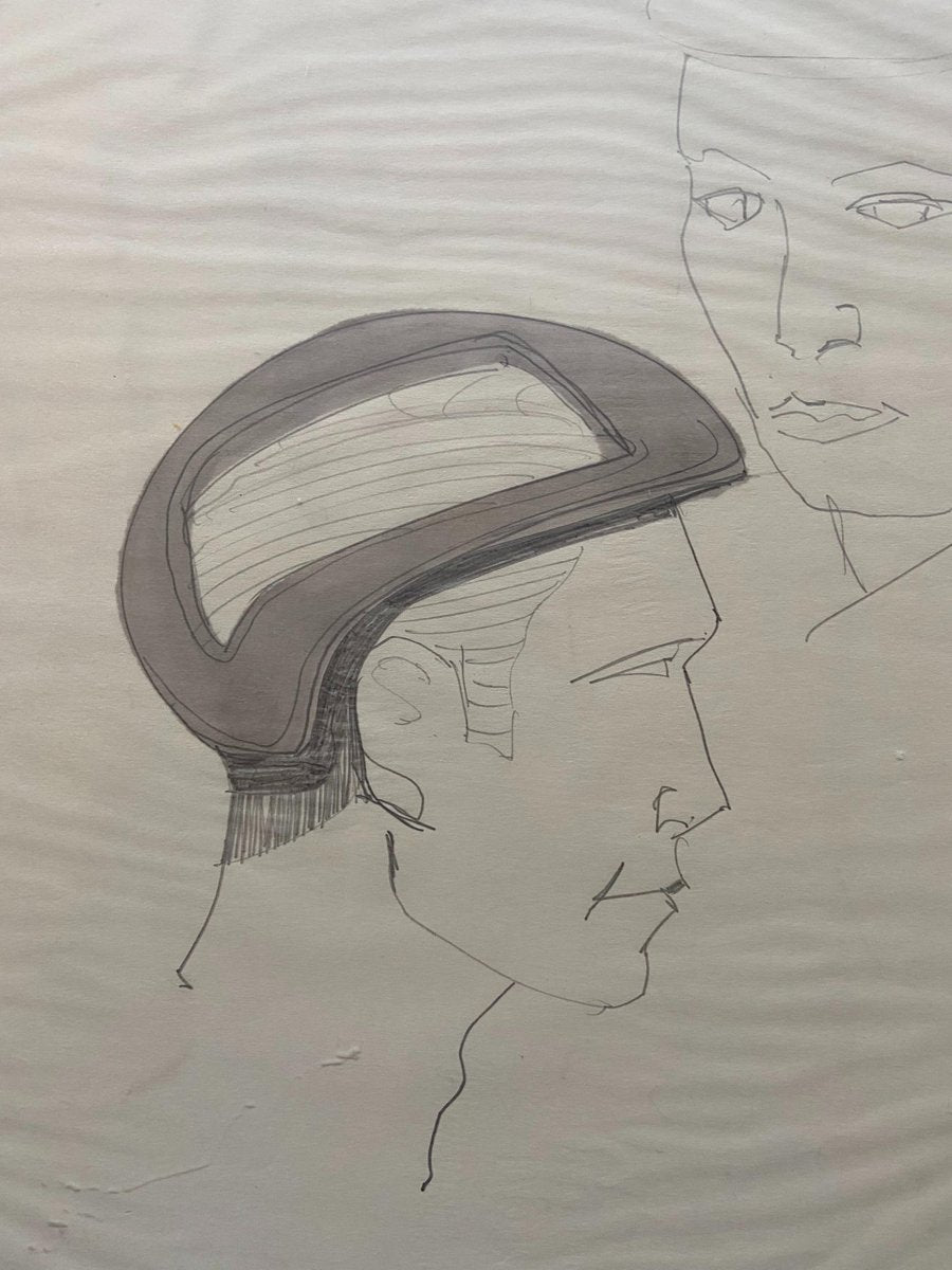 "Helmeted man 4" drawing for NASA - Raymond Loewy and William Snaith 1969