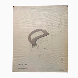 "Helmeted man 4" drawing for NASA - Raymond Loewy and William Snaith 1969-ICD-847305