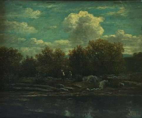 Henri Chevallier, Barbizon Scene, 1878, Oil on Wooden Panel, Framed-QKG-1329977