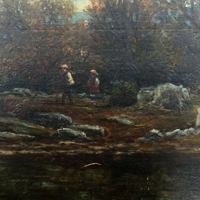 Henri Chevallier, Barbizon Scene, 1878, Oil on Wooden Panel, Framed-QKG-1329977