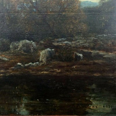 Henri Chevallier, Barbizon Scene, 1878, Oil on Wooden Panel, Framed-QKG-1329977