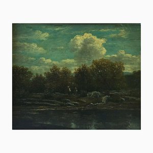 Henri Chevallier, Barbizon Scene, 1878, Oil on Wooden Panel, Framed-QKG-1329977