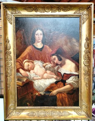 Henri De Caisme, Maternity to the Angel, 19th Century, Oil on Canvas-BTG-2035869