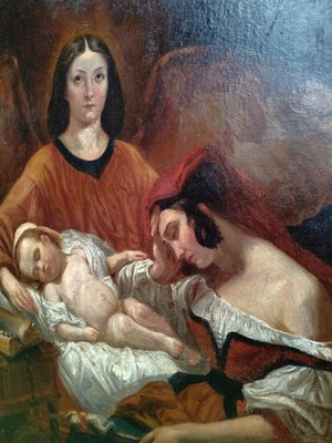 Henri De Caisme, Maternity to the Angel, 19th Century, Oil on Canvas-BTG-2035869