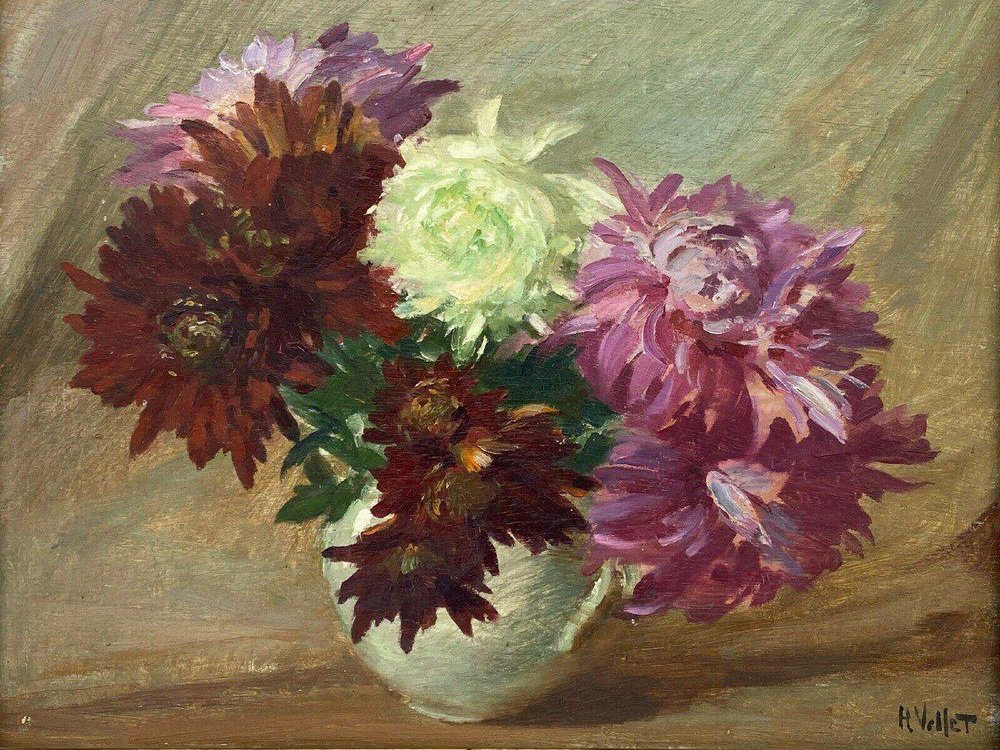 Henri-Emile Vollet, Bouquet of Flowers, Oil on Panel, Framed