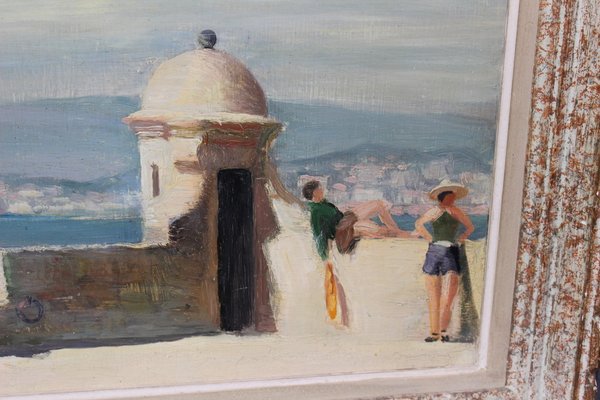 Henri Julié, Relaxing on the Ramparts, 1940s, Oil on Panel-BCR-2021498