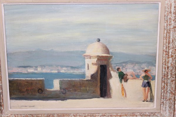 Henri Julié, Relaxing on the Ramparts, 1940s, Oil on Panel-BCR-2021498